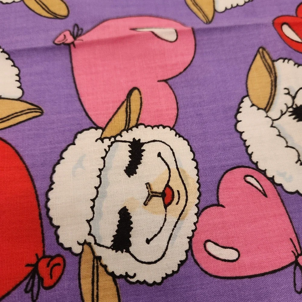 Vtg 1994 Lamb Chop Fabric Shari Lewis Purple Heart 52x46 AE Nathan Co Rare 1.85y
